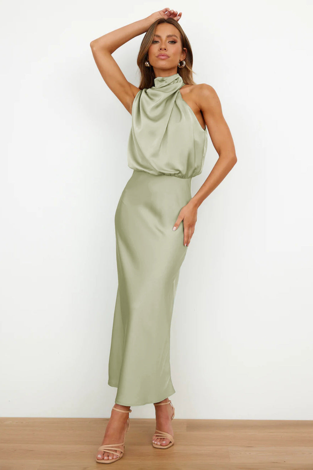 Véronique™ | Wedding Guest Dress – Chic Satin Halter