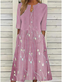 Mia | Floral Midi Dress 3/4 Sleeve Cotton Blend Casual