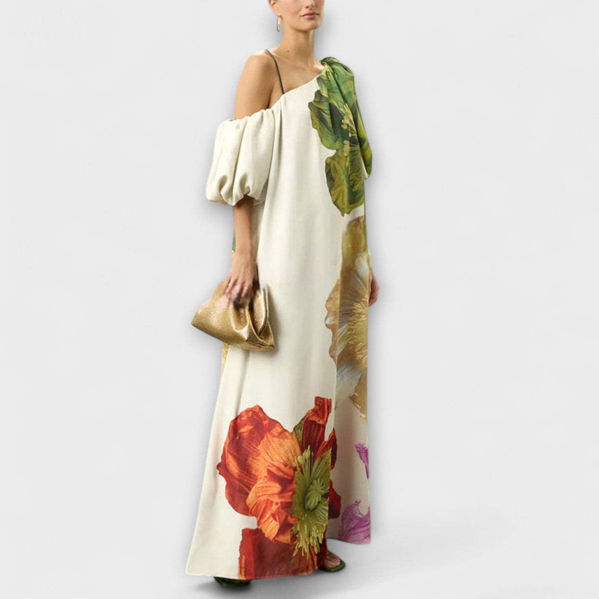Style200™ | Floral Maxi Dress with Asymmetrical Neckline for Special Occasions