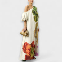 Style200™ | Floral Maxi Dress with Asymmetrical Neckline for Special Occasions