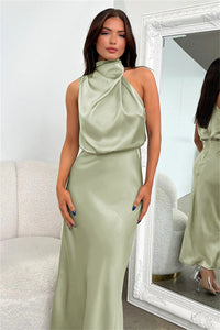 Véronique™ | Wedding Guest Dress – Chic Satin Halter