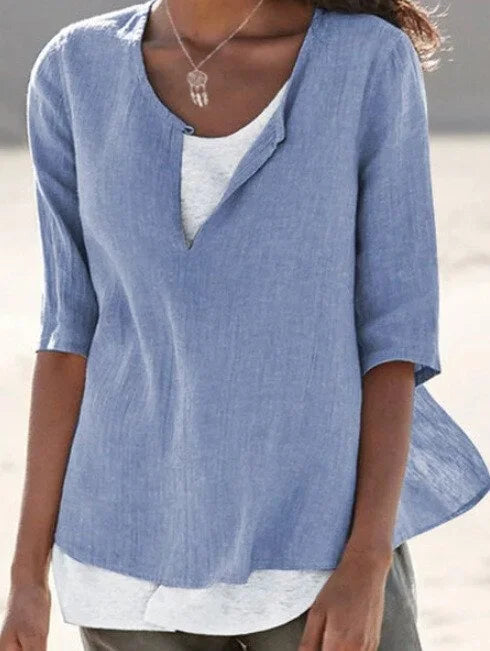 Maya™ | Women's 3/4 Sleeve Blouse Split Neck Casual Top