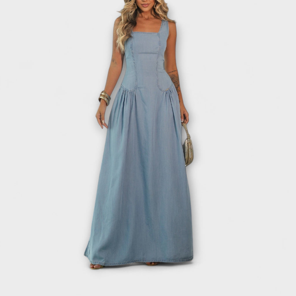 Style200™ | Denim Blue Strapless Dress for Chic Occasions