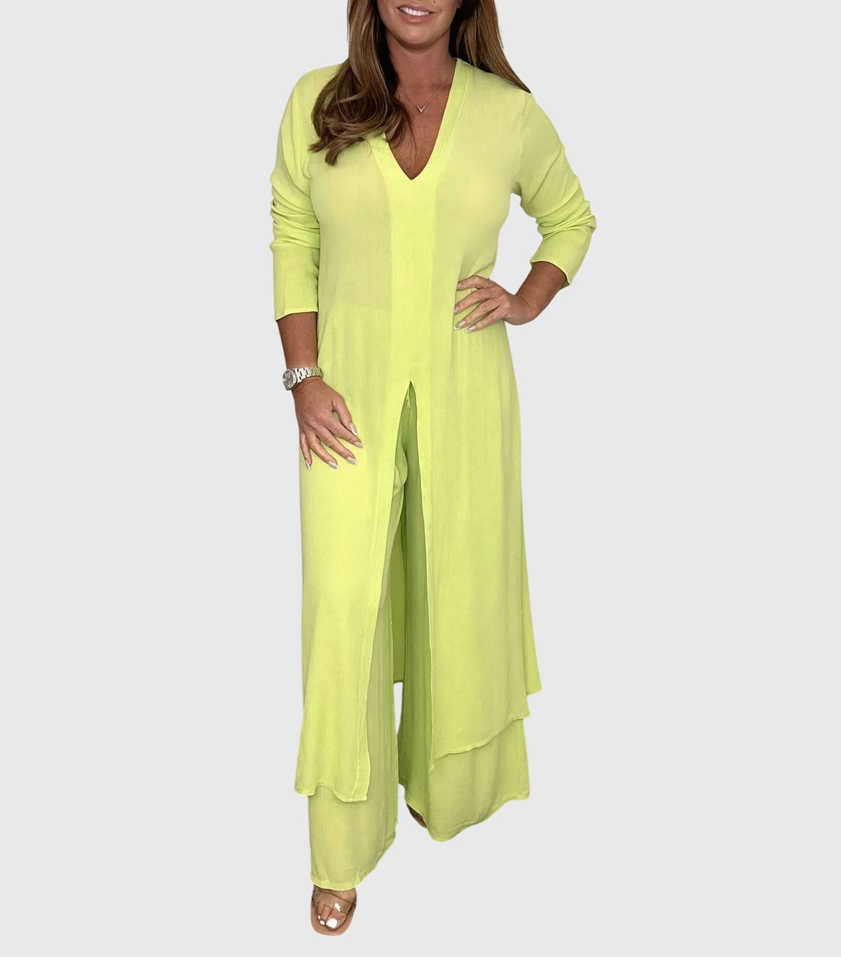 Pearl™ | Women's Duster Cardigan Two-Piece Set Wide Leg Pants