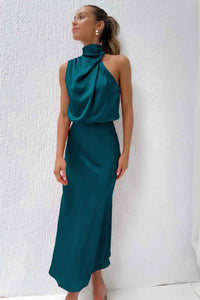 Véronique™ | Wedding Guest Dress – Chic Satin Halter