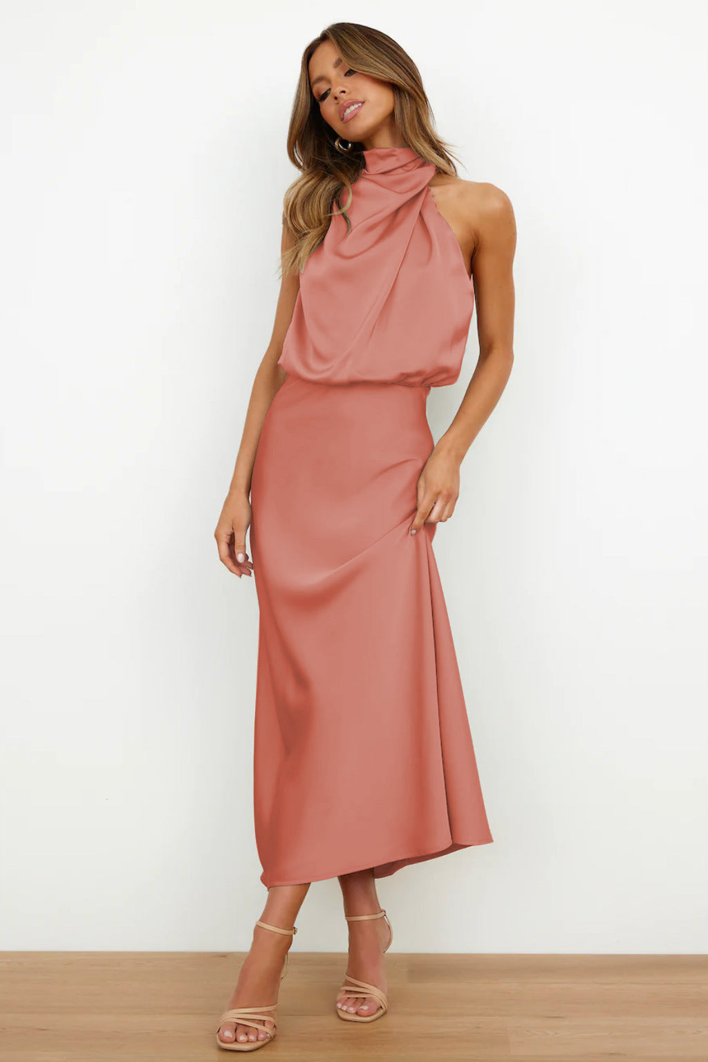 Véronique™ | Wedding Guest Dress – Chic Satin Halter