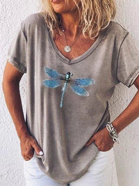 Luna™ | Women's Dragonfly Print V-Neck Short Sleeve Casual Tee