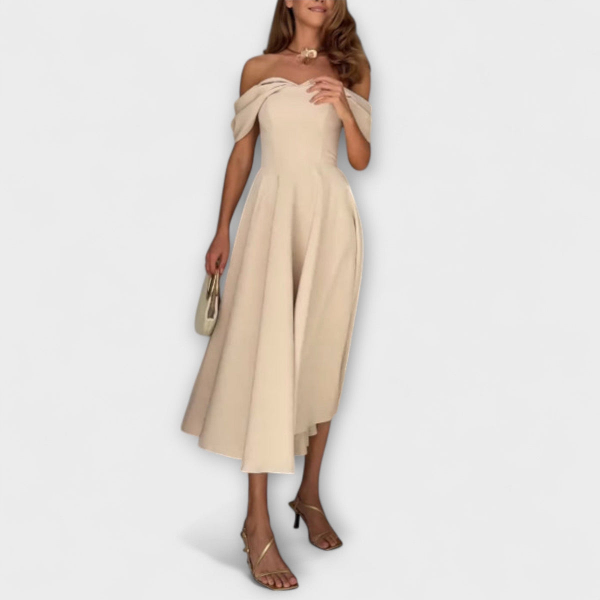 Style200™ | Romy - Off-the-Shoulder Draped Maxi Dress for Events