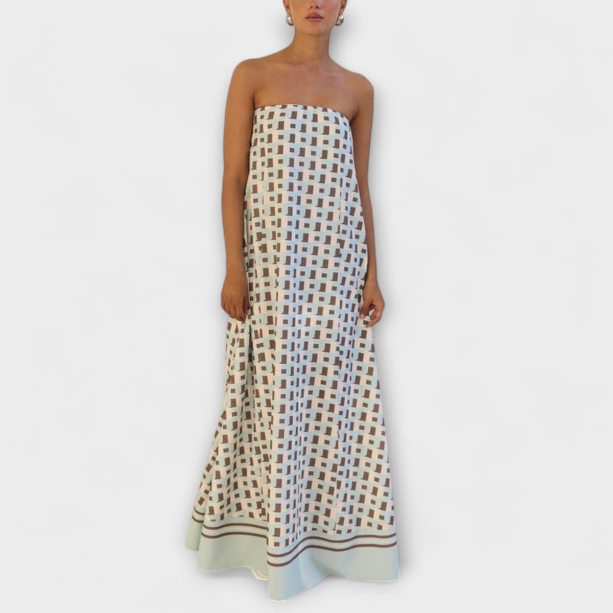 Style200™ | Geometric Off-Shoulder Maxi Dress for Special Occasions