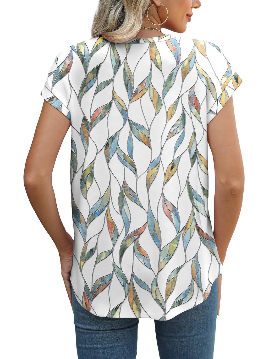 Meadow™ | Women's Leaf Print Crew Neck Cap Sleeve Casual Top