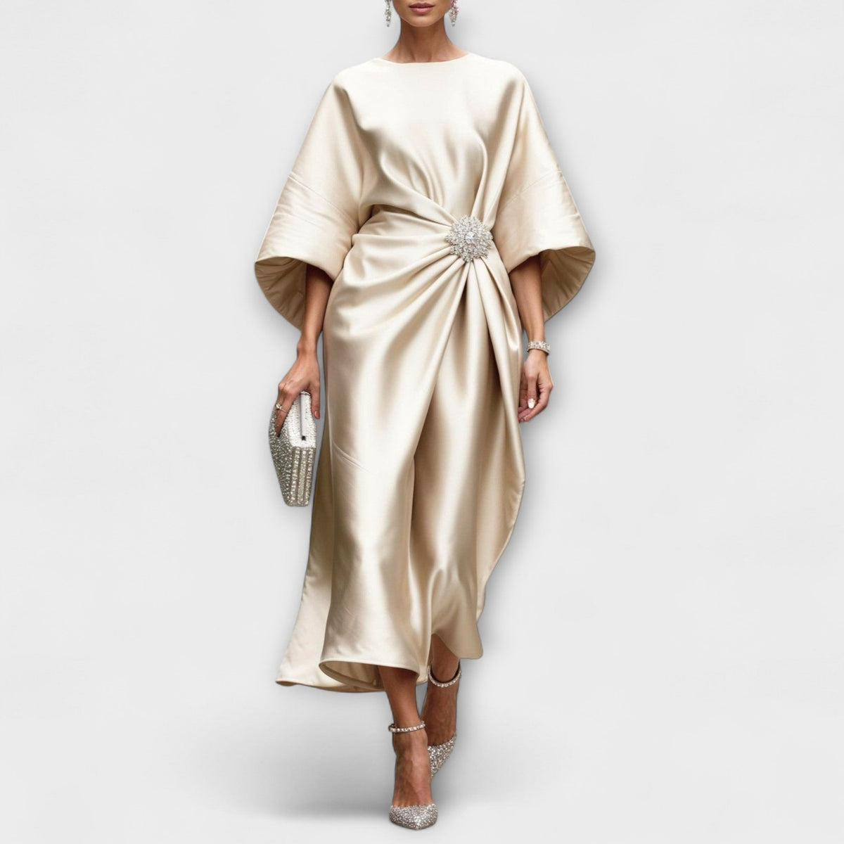 Style200™ | Elegant Shimmer Satin Maxi Dress for Special Occasions