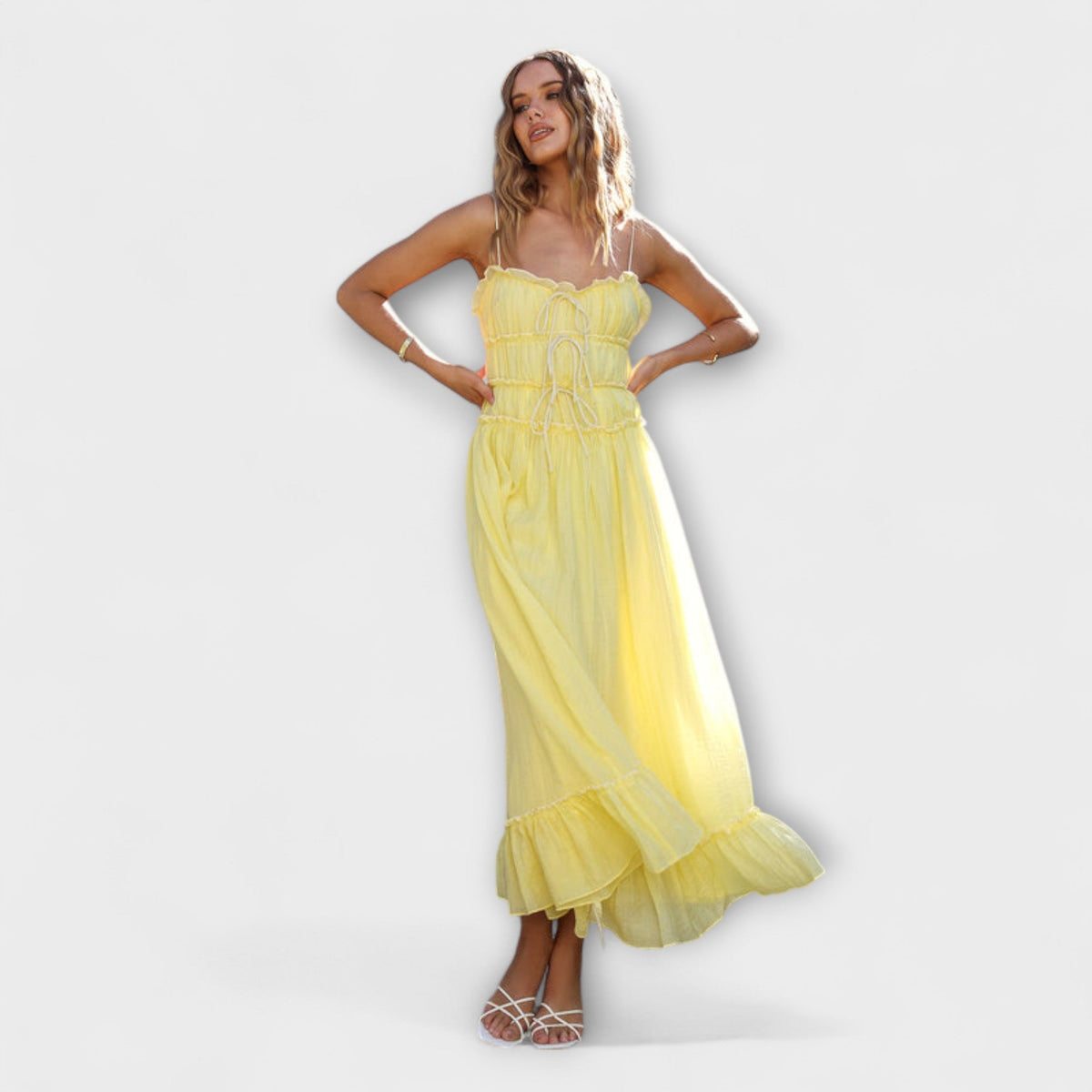 Style200™ | Celine - Chic Ruffled Hem Midi Dress for Events
