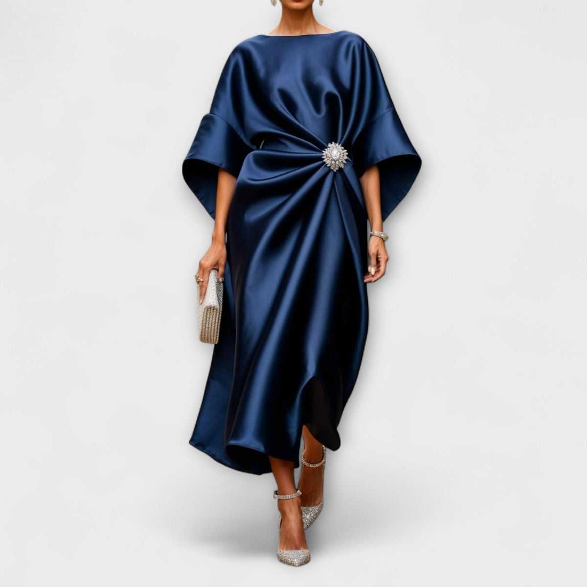 Style200™ | Elegant Shimmer Satin Maxi Dress for Special Occasions