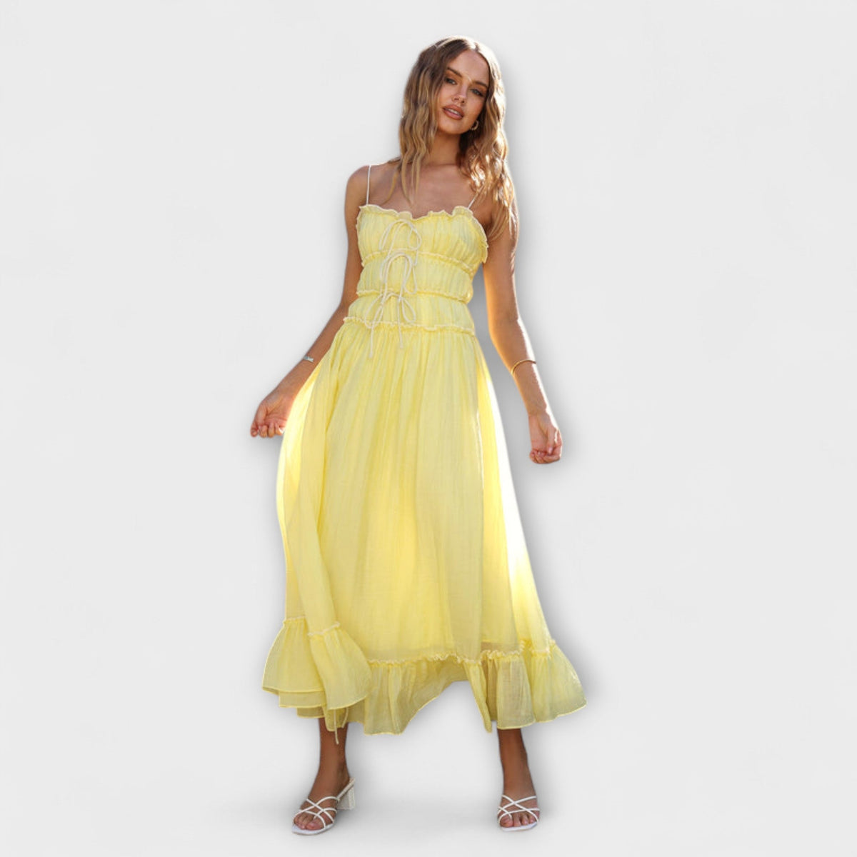Style200™ | Celine - Chic Ruffled Hem Midi Dress for Events