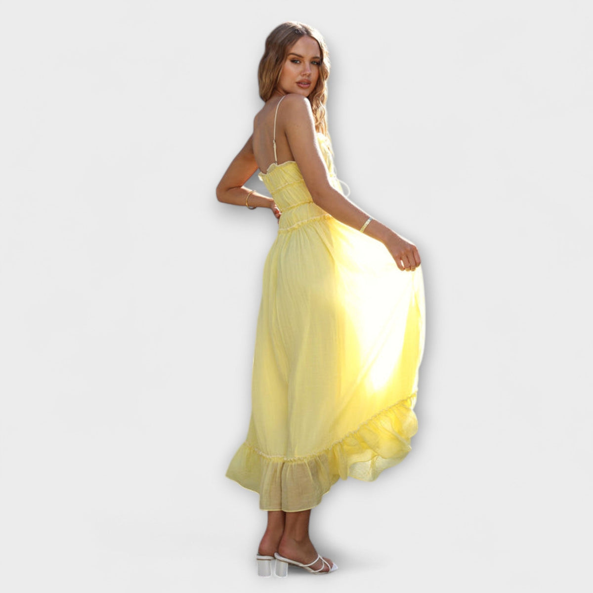 Style200™ | Celine - Chic Ruffled Hem Midi Dress for Events