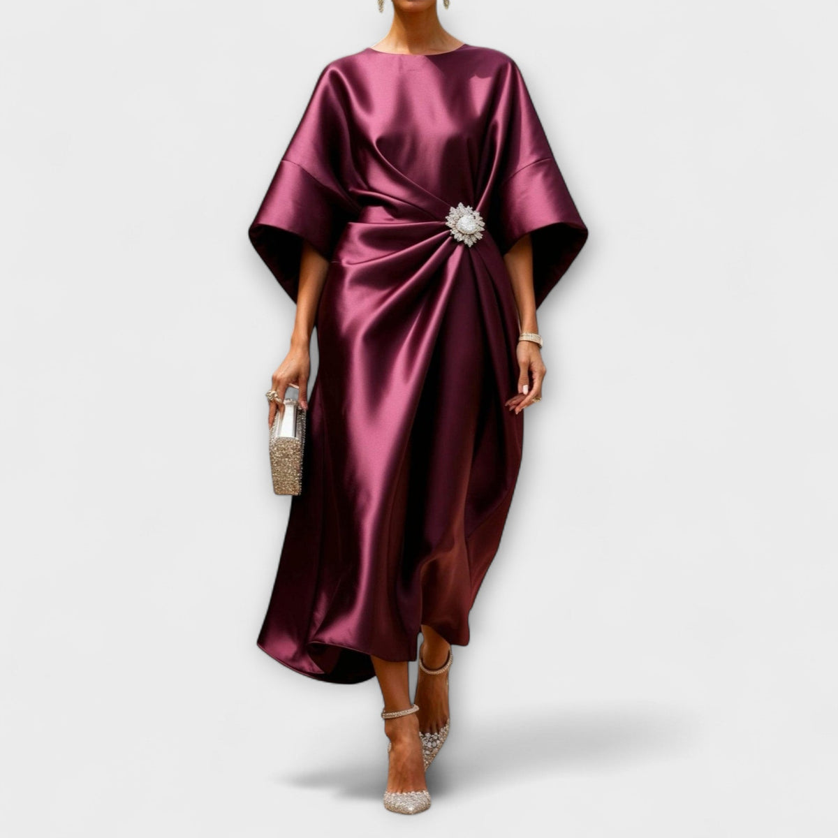 Style200™ | Elegant Shimmer Satin Maxi Dress for Special Occasions