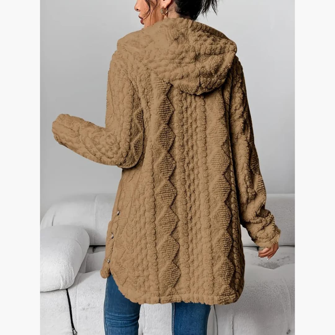 Reese | Long Cardigan with Fuzzy Cable Knit Texture