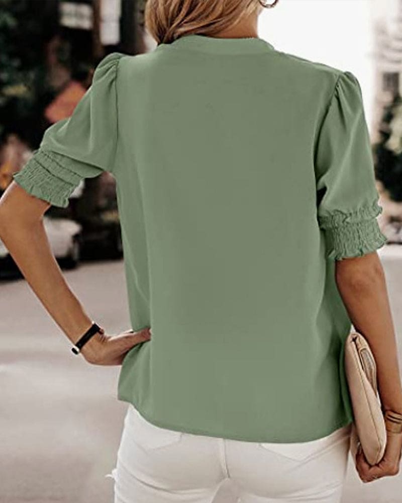 Maya™ | Women's V-Neck Puff Sleeve Blouse Short Sleeve Top