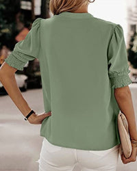 Maya™ | Women's V-Neck Puff Sleeve Blouse Short Sleeve Top
