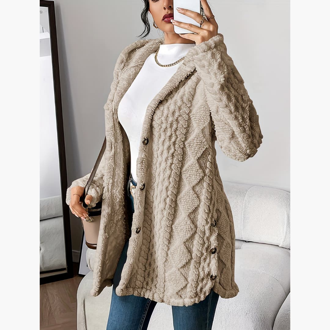 Reese | Long Cardigan with Fuzzy Cable Knit Texture