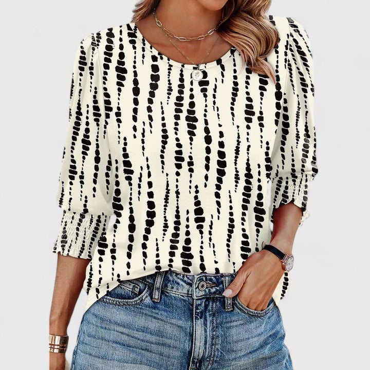 Harper™ | Women's Smocked Cuff 3/4 Sleeve Crew Neck Top