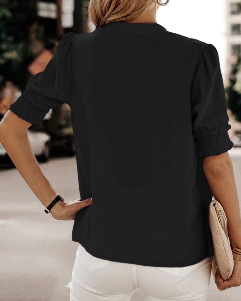 Maya™ | Women's V-Neck Puff Sleeve Blouse Short Sleeve Top