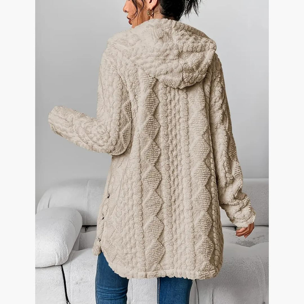 Reese | Long Cardigan with Fuzzy Cable Knit Texture