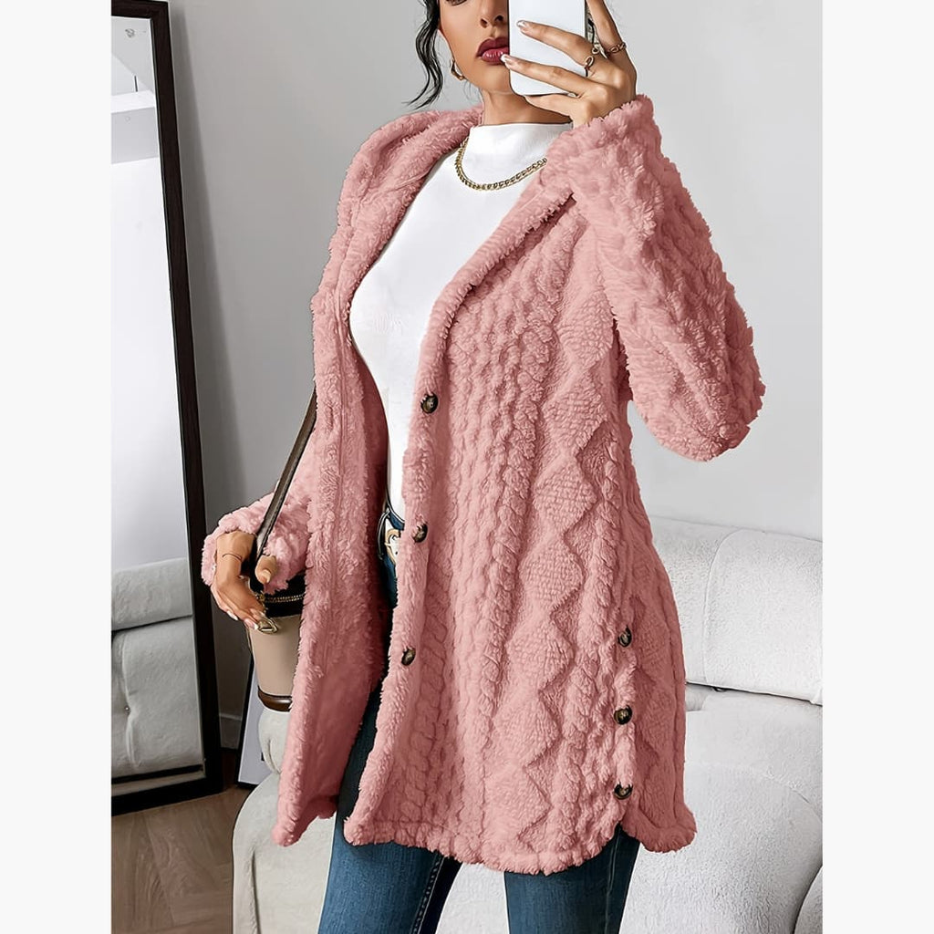 Reese | Long Cardigan with Fuzzy Cable Knit Texture