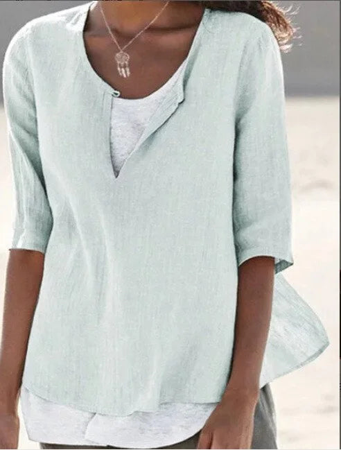 Maya™ | Women's 3/4 Sleeve Blouse Split Neck Casual Top