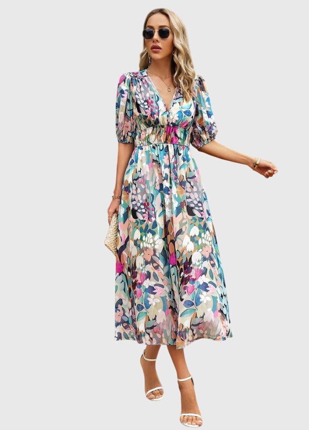 Style200™ | Chic Floral Midi Dress for Any Occasion