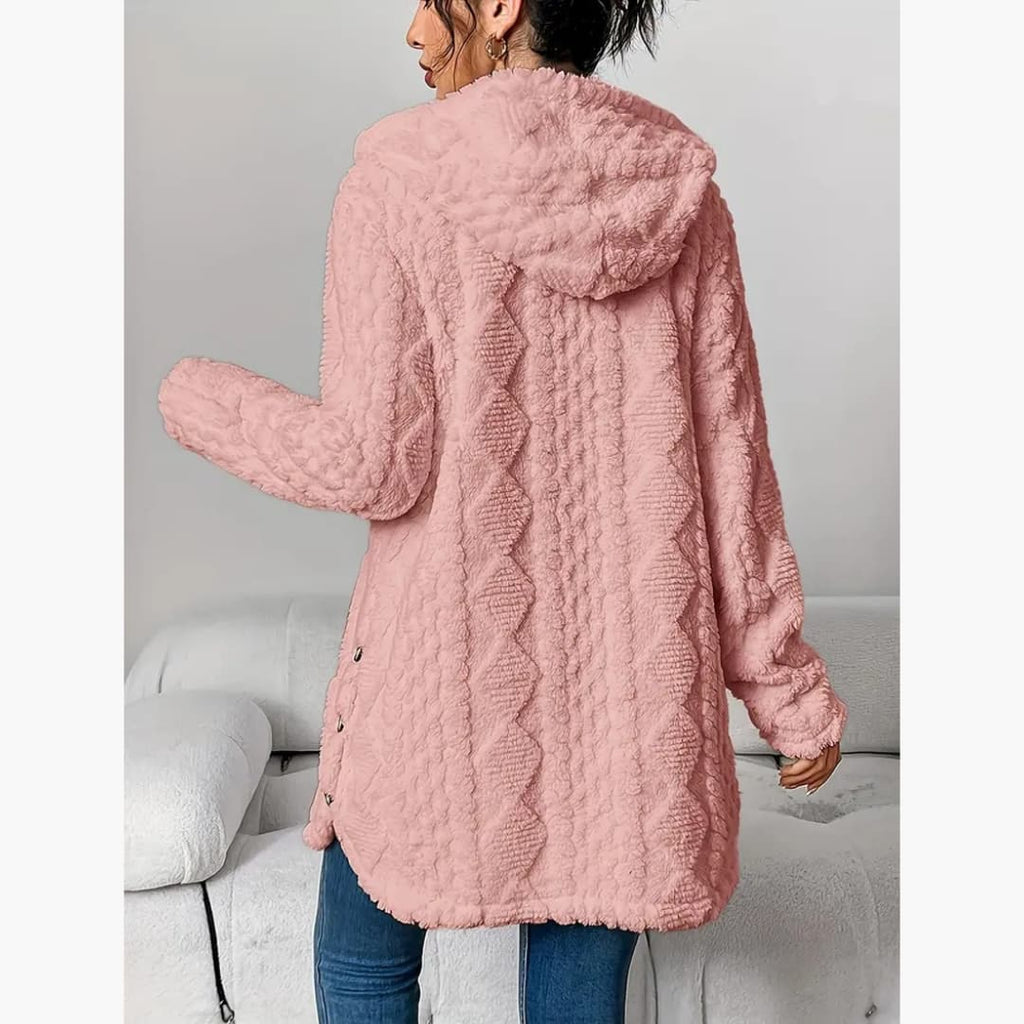 Reese | Long Cardigan with Fuzzy Cable Knit Texture