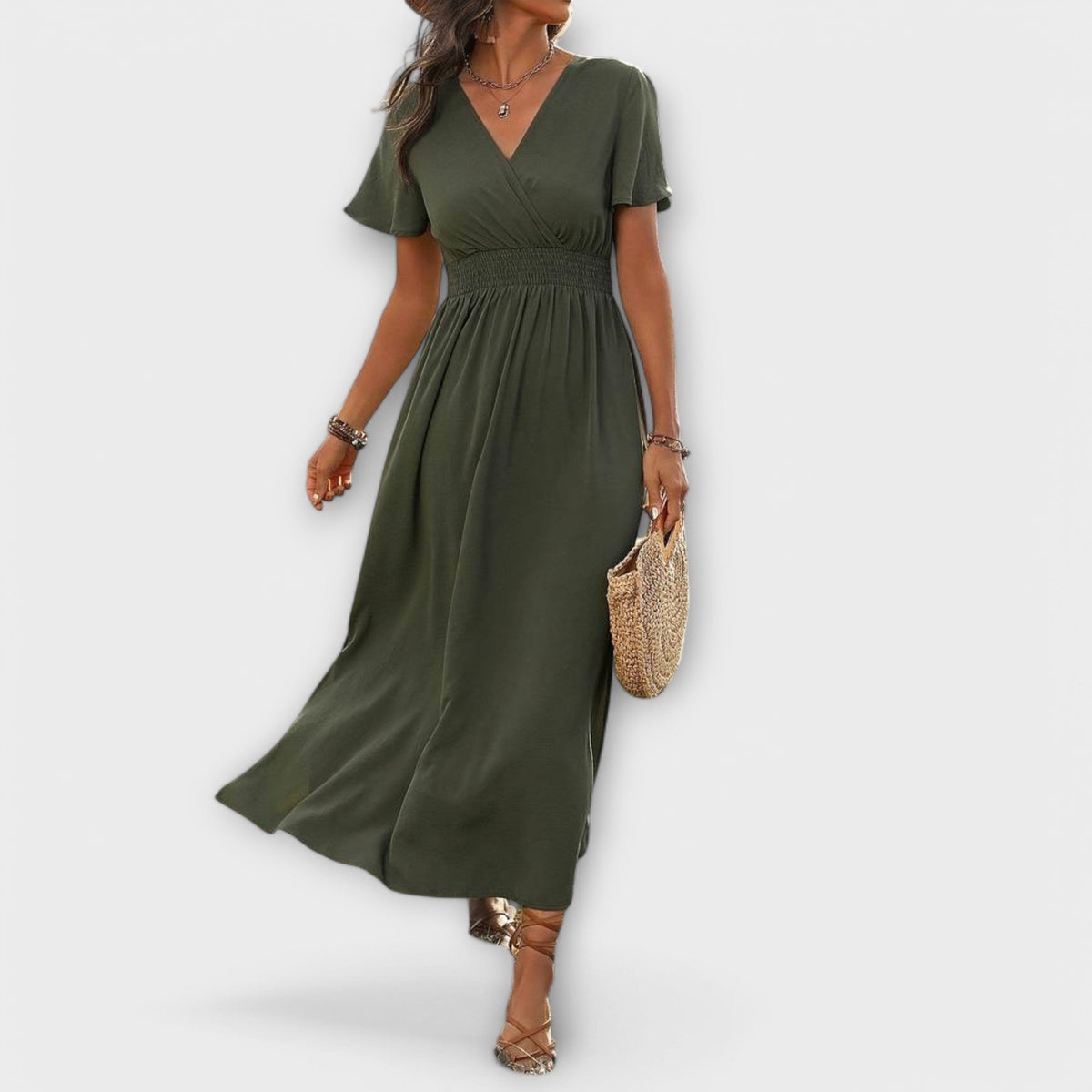 Style200™ | Heather - Boho V-Neck Long Sleeve Dress for Every Occasion