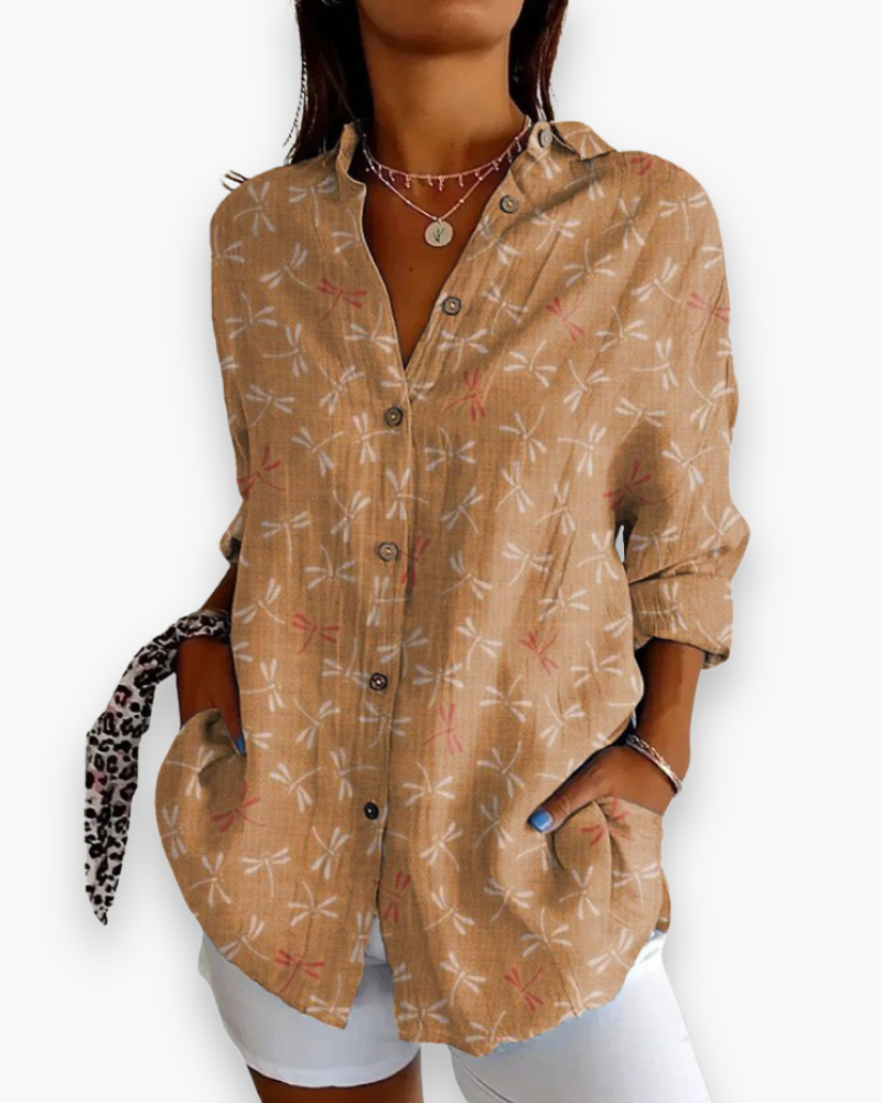 Rosalie™ | Women's Floral Print Button-Down Blouse with 3/4 Sleeves
