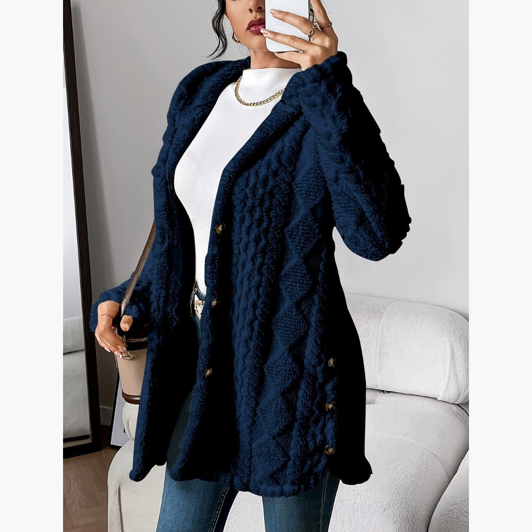 Reese | Long Cardigan with Fuzzy Cable Knit Texture