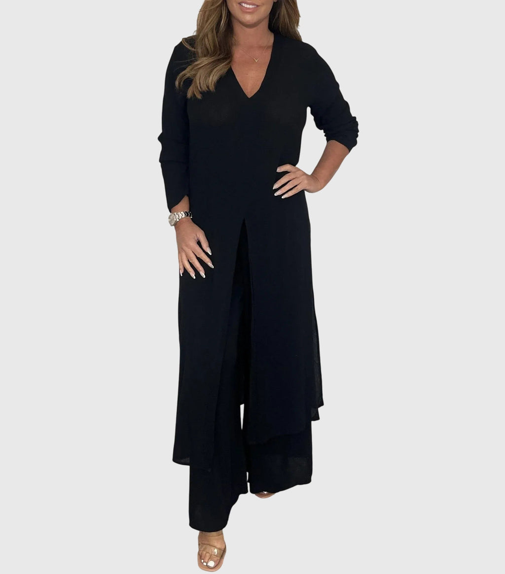 Pearl™ | Women's Duster Cardigan Two-Piece Set Wide Leg Pants