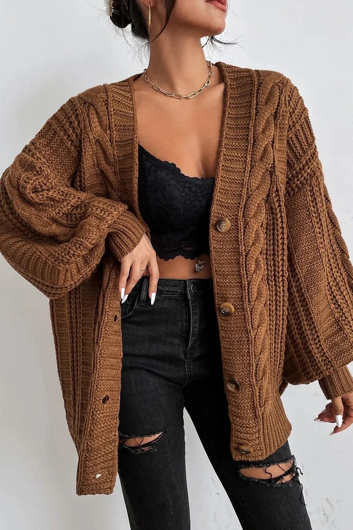 Marigold | Oversized Cardigan with Cable Knit Texture