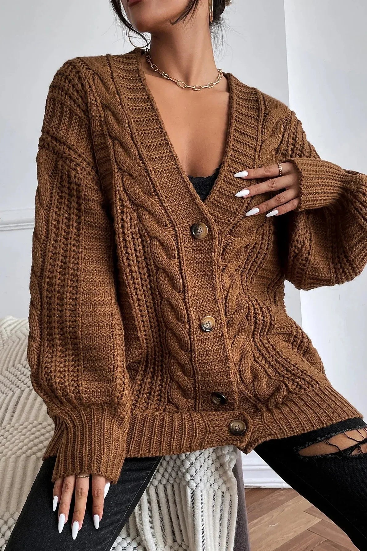 Marigold | Oversized Cardigan with Cable Knit Texture