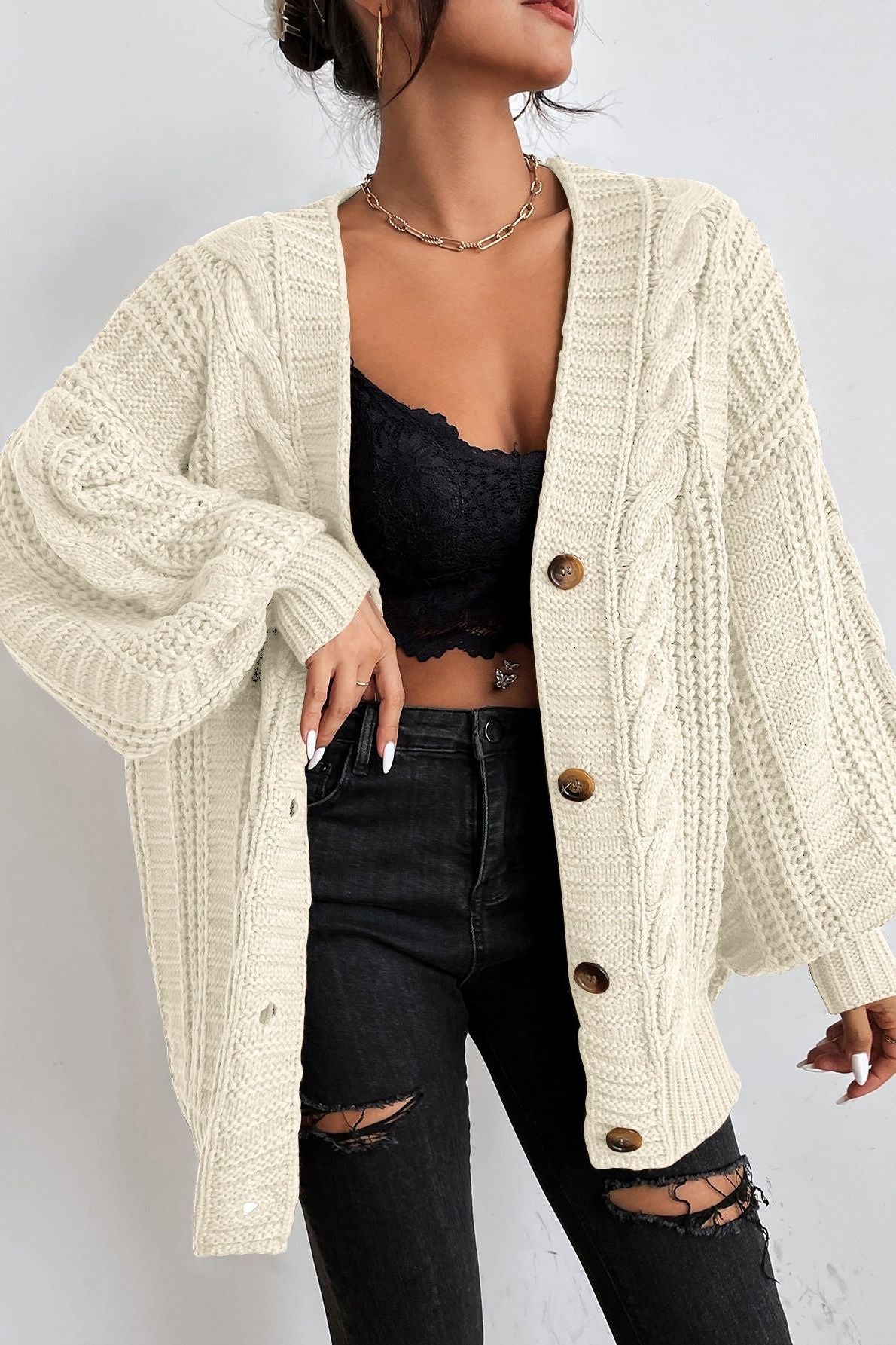 Marigold | Oversized Cardigan with Cable Knit Texture