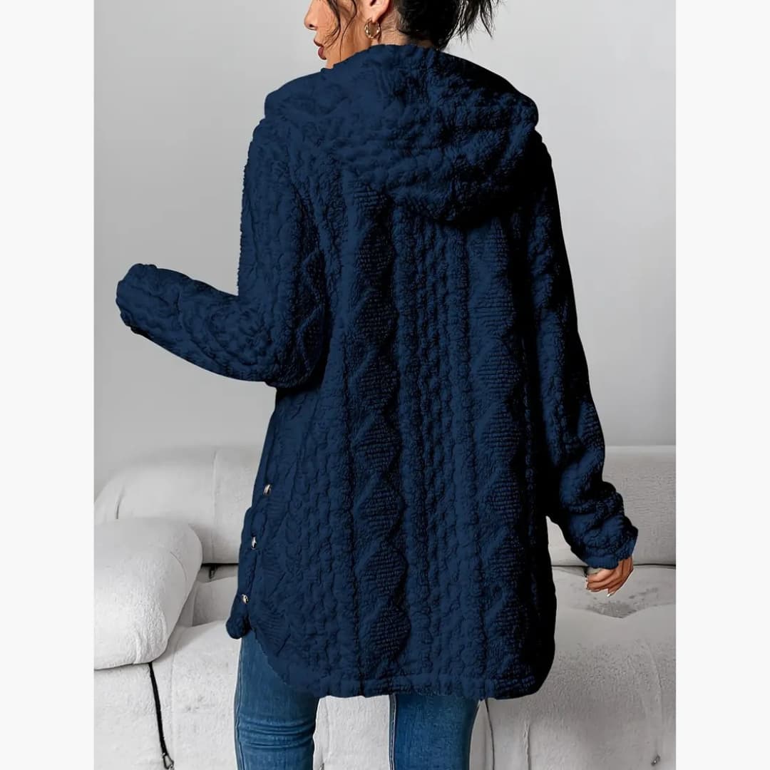 Reese | Long Cardigan with Fuzzy Cable Knit Texture