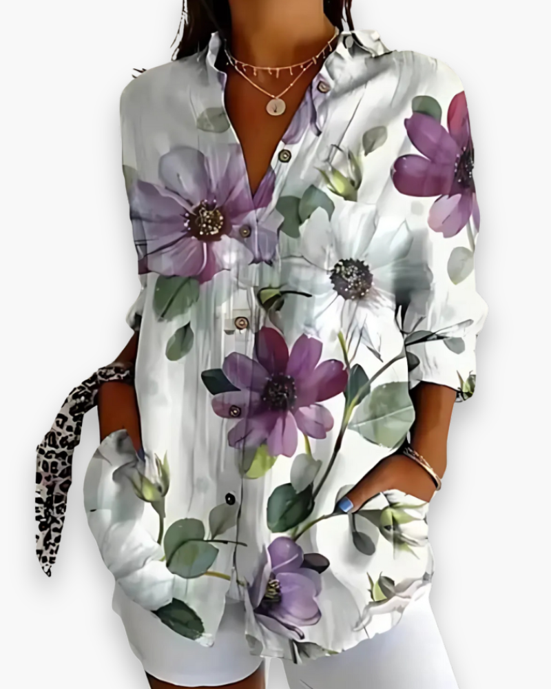 Rosalie™ | Women's Floral Print Button-Down Blouse with 3/4 Sleeves