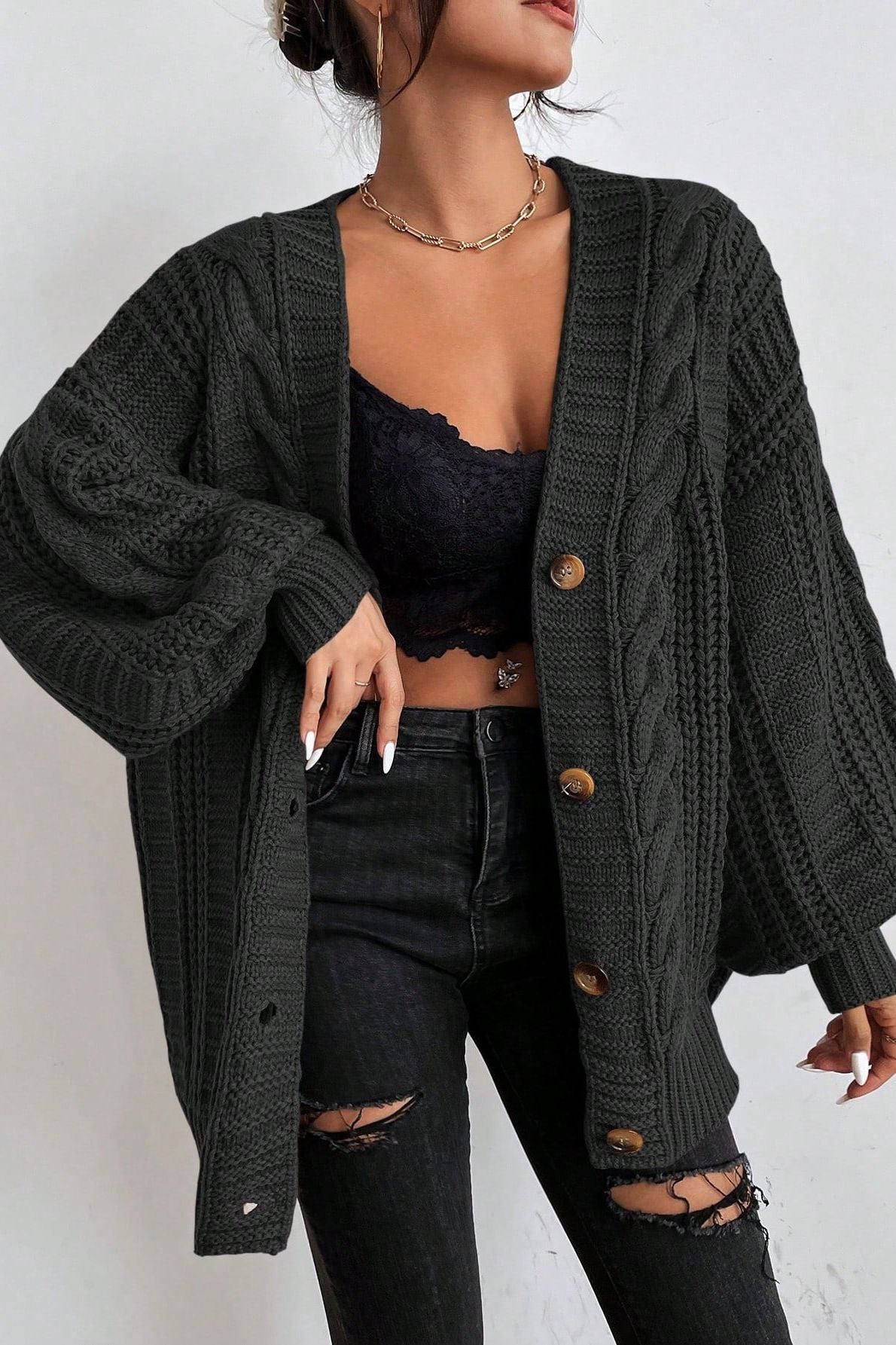 Marigold | Oversized Cardigan with Cable Knit Texture