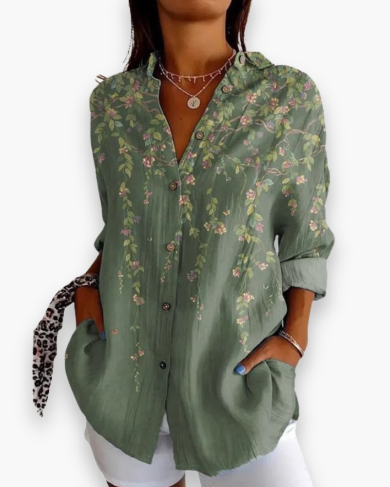 Rosalie™ | Women's Floral Print Button-Down Blouse with 3/4 Sleeves