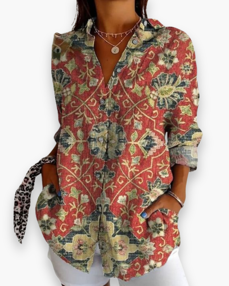 Rosalie™ | Women's Floral Print Button-Down Blouse with 3/4 Sleeves