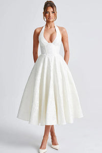 Genevieve™ | V-Neck Halterneck Sleeveless Jacquard Maxi Dress