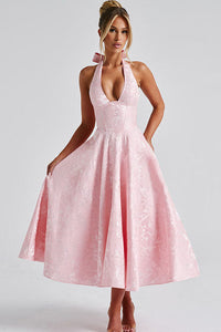 Genevieve™ | V-Neck Halterneck Sleeveless Jacquard Maxi Dress