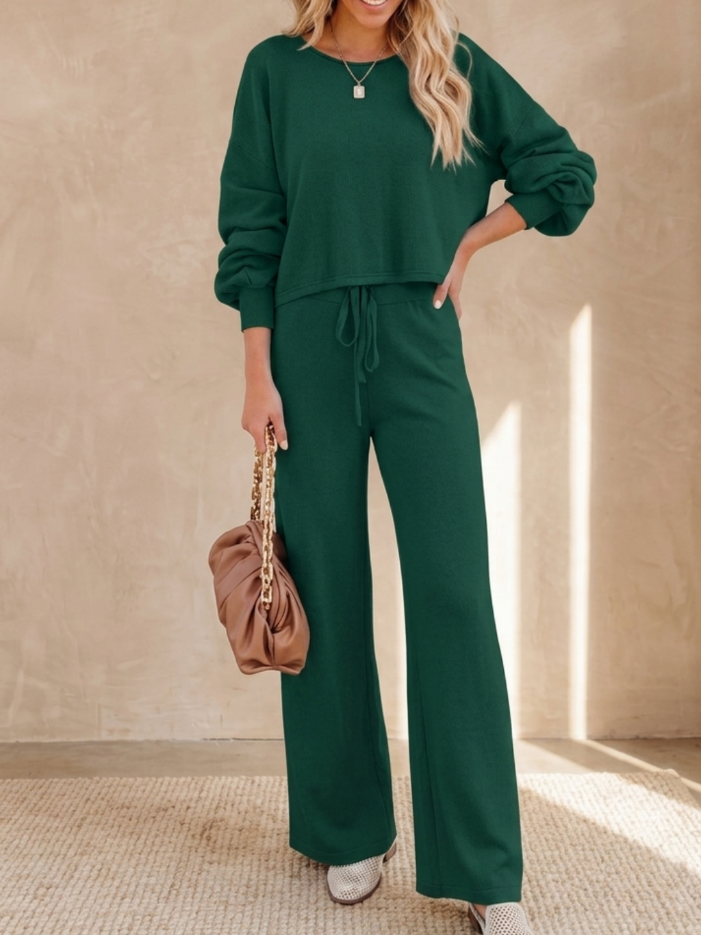 Hailey™ | Women's Cropped Sweatshirt and Wide-Leg Pants Lounge Set
