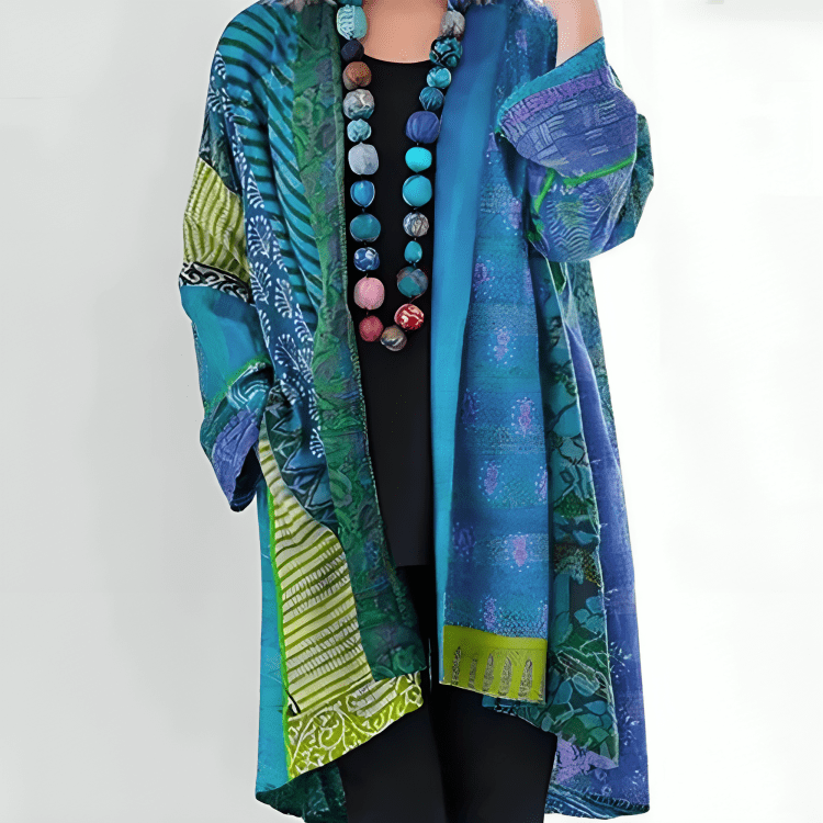 Indigo | Longline Cardigan with Patchwork Print