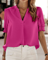 Maya™ | Women's V-Neck Puff Sleeve Blouse Short Sleeve Top