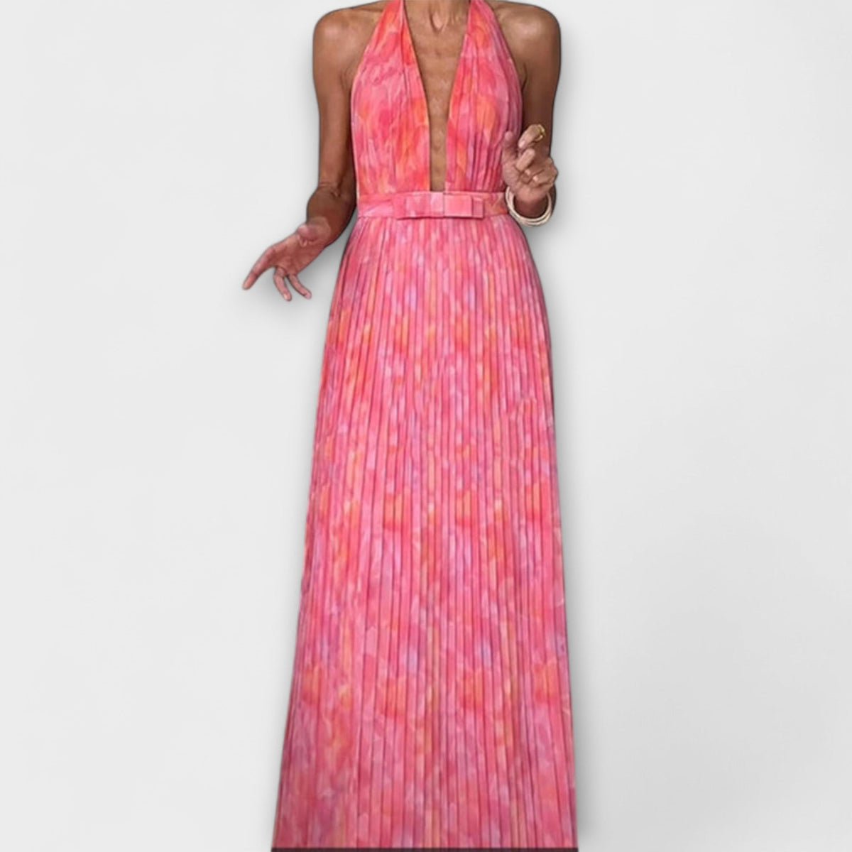 Style200™ | Seraphina - Elegant Halter Neck Pleated Maxi Dress for Events