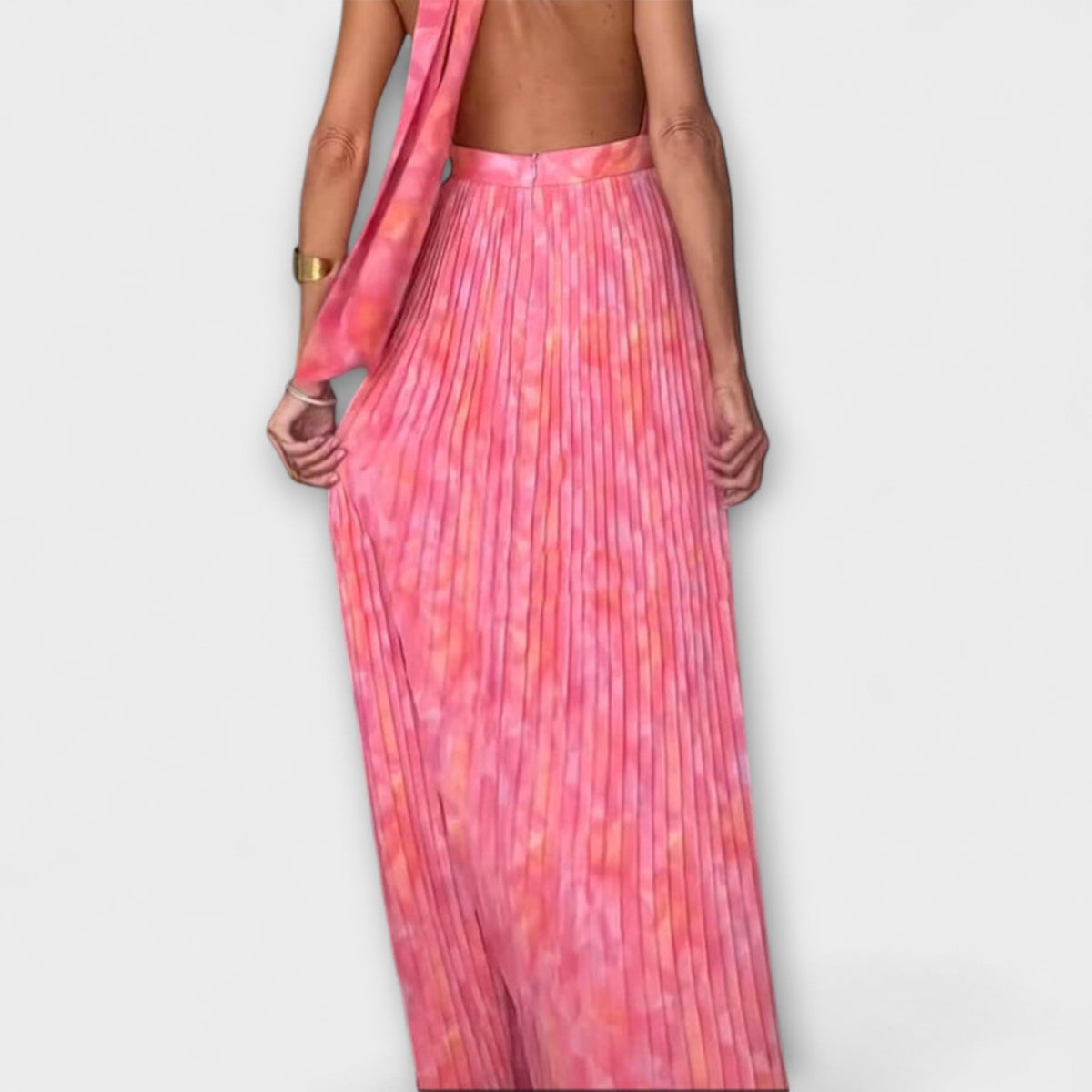Style200™ | Seraphina - Elegant Halter Neck Pleated Maxi Dress for Events